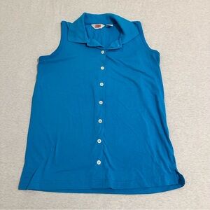 Vintage Blue Sleeveless Button-Down Shirt